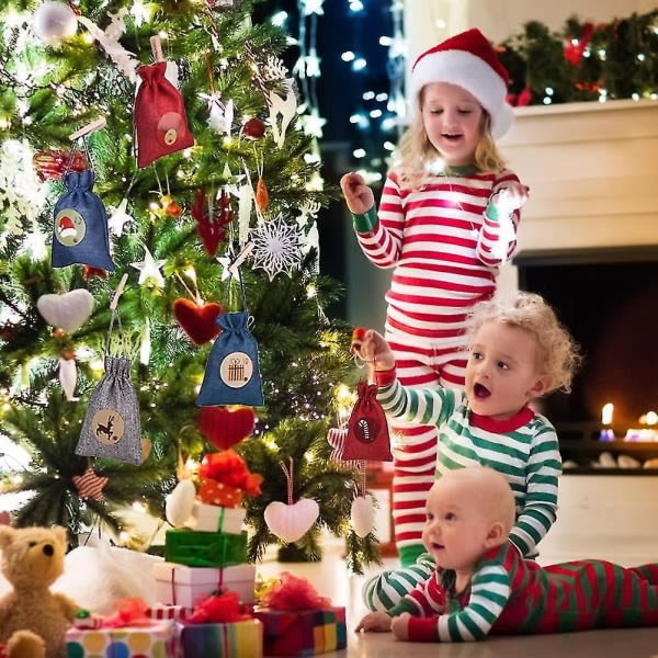 24 dagars adventskalendrar Väskor Julsnöre Säckväv Presentpåse Gör det själv juldekorationer C