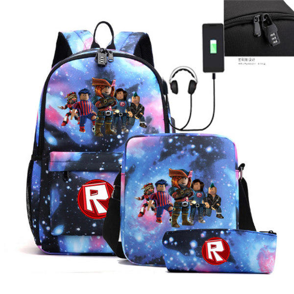 IC Roblox Rygsæk USB Opladning Rygsæk til Mænd og Kvinder Tredelt Stjerneklar Himmel Model A