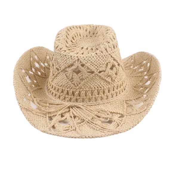Halm cowboyhatt ihålig solhatt med brett brätte Beige Beige Beige