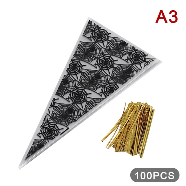 IC 100 stk Halloween Godteri Kjegleposer Gresskar Edderkopp Flaggermus Pakke C A3