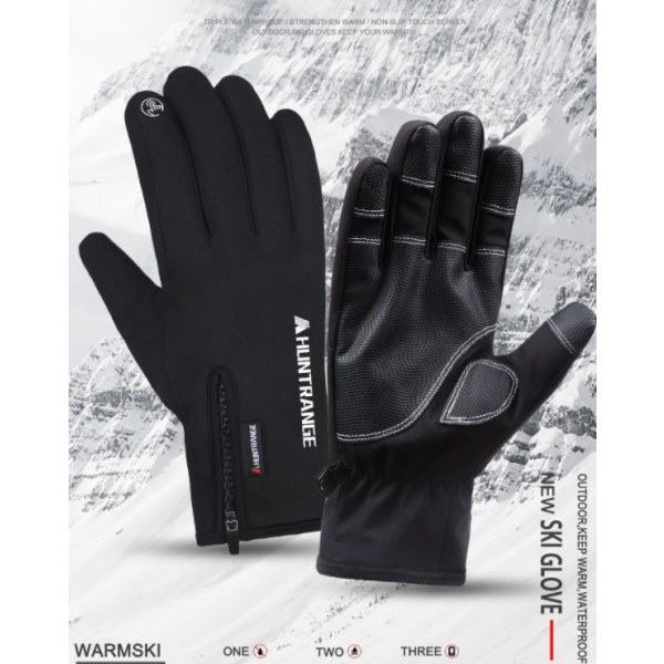 IC Vinter Skidhandsker med lynlås til mænd og kvinder vandtæt udendørs sport ridning plus fløjl tykke varme handsker touch screen bjergbestigning XL Sort