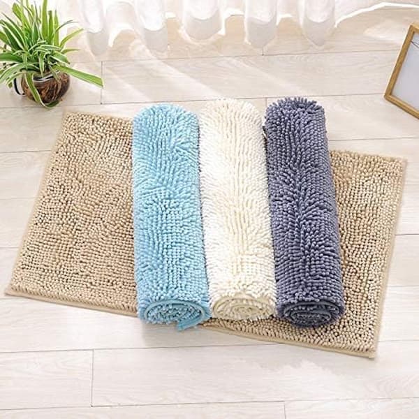 Chenille badeværelsestæppe skridsikkert superabsorberende blødt plysset shaggy bademåtte maskinvaskbart hurtigtørrende til brusegulv, kamel 50x80cm