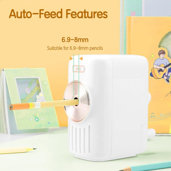 Manual pencil sharpener, music-themed pencil sharpener, adjustable tip and automatic function for pencils and crayons, Aut vit white white