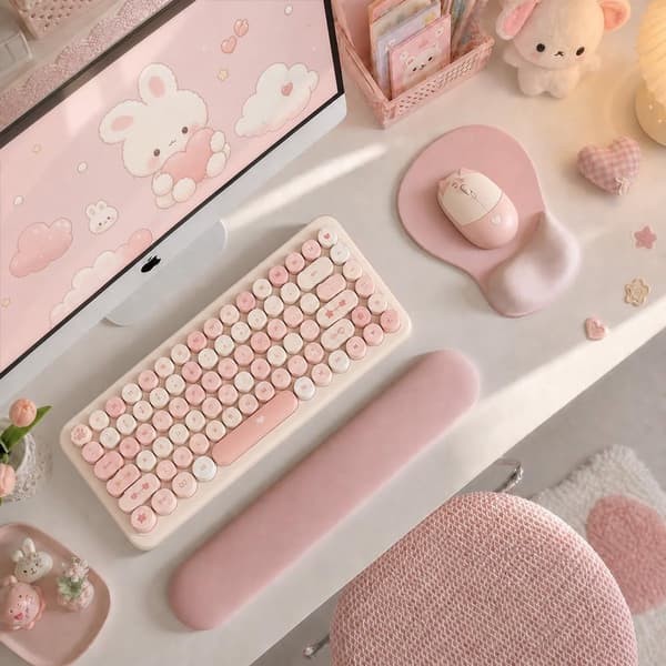 Ergonomisk musematte med håndleddsstøtte, gelpute, sklisikker base, glatt overflate for kontorarbeid og gaming, rosa