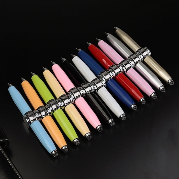 Kreativ multifunktionell LED-penna Snurrande Dekompression Gyro Metall Kulspetspenna silver