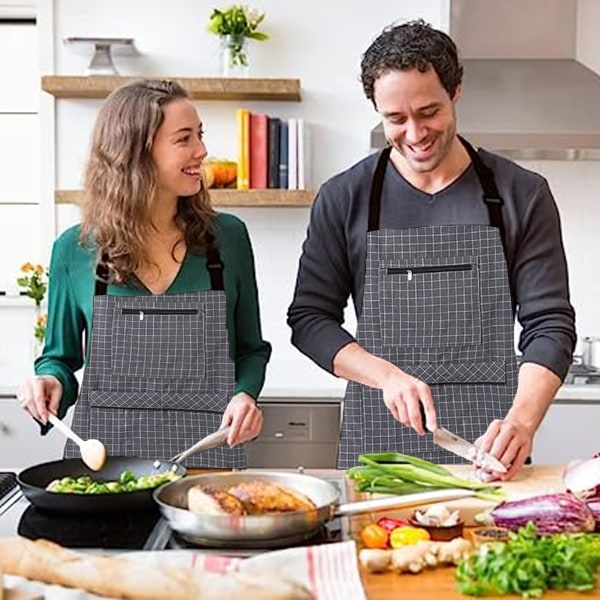 IC Bomullsförkläde med fickor Kock Matlagning Köksförkläden för kvinnor grå