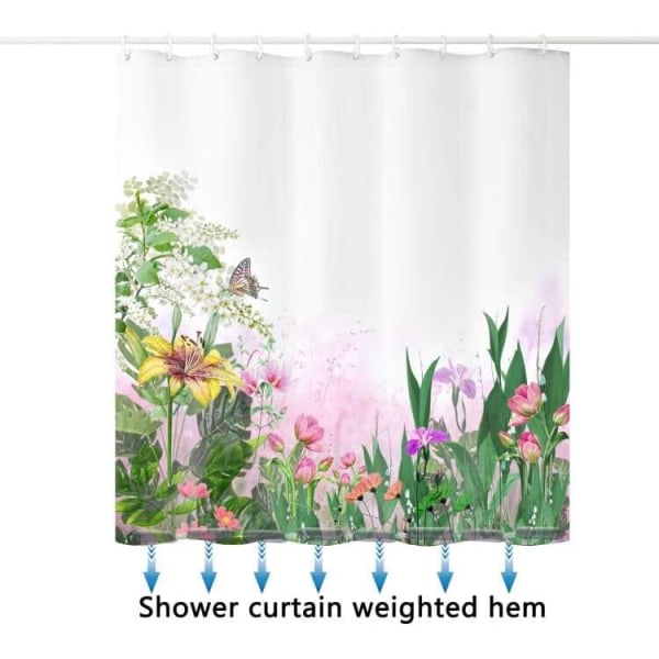 IC Dusjforheng, Grønne blader Dusjforheng, Blomstrete Dusjforheng - 72\" Bred x 72\" Lang, med 12 kroker, Vektet kant, Dusjforheng for baderom