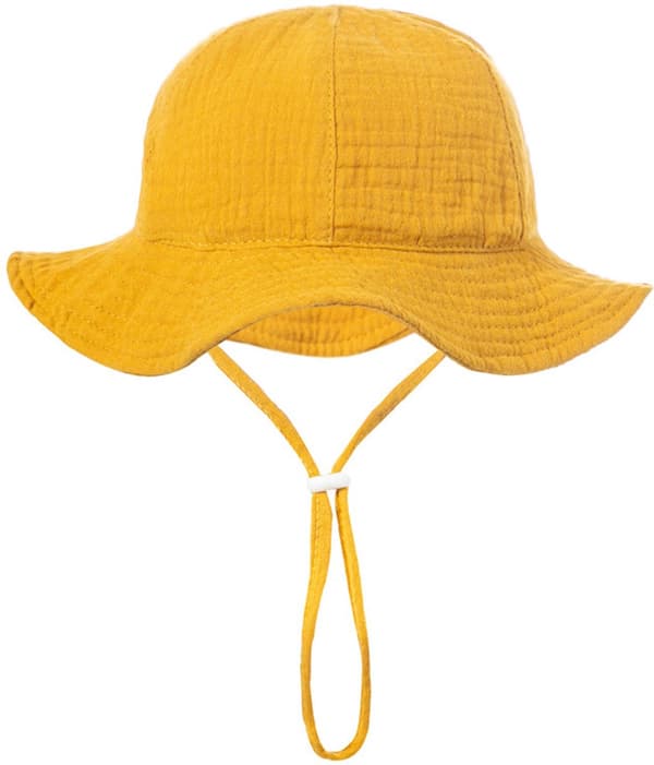 Baby Solhatt, Bomull UPF 50+ Solhatt Med Hakrem, Lättvikts Vikbar Design För Spädbarn 3–12 Månader, Gul, 43–49 cm