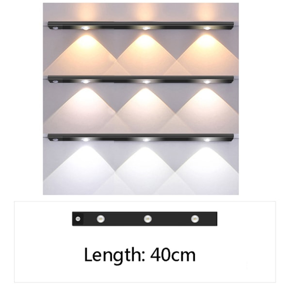 LED Natlys Bevægelsessensor Lys Sort 40CM 3LEDS