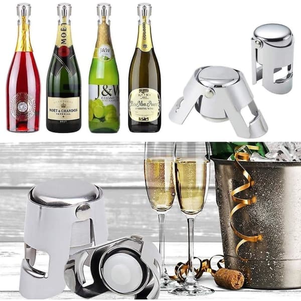 Champagnepropper, 4 stk vinflaskepropper i rustfrit stål, til mousserende champagne rødvin Genanvendelig propper i rustfrit stål