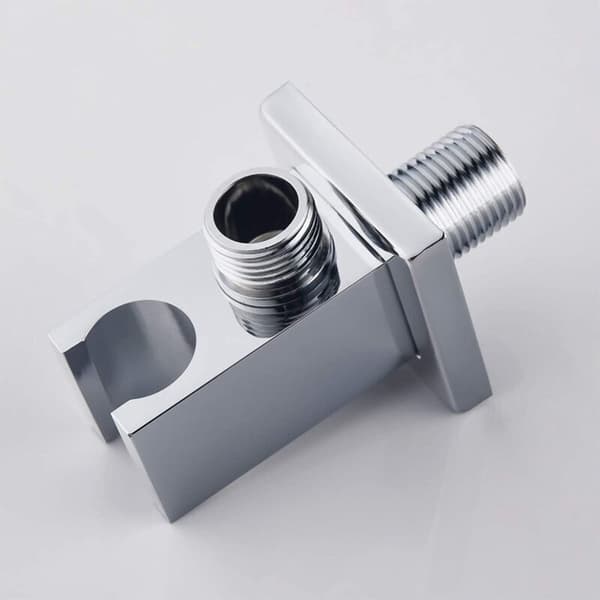 Krom Slangefitting med 1/2\" Firkantet Brusehovedholder i Messing, Brusealbue med Holder, Sandfitting til Håndbruser