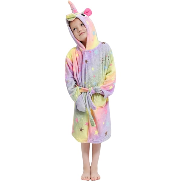 Kids Bathrobes Bathrobe 3D Unicorn Hooded, Girls Boys Fleece Soft Kigurumi Cartoon Morning House Robe Nightwear Pajamas Pockets