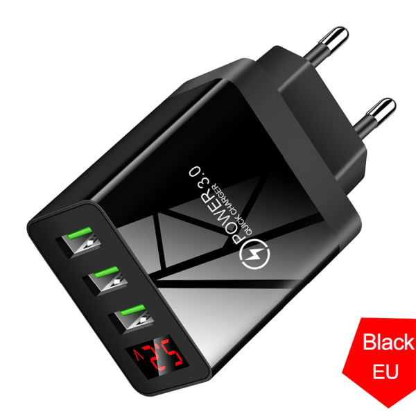 IC Snabbladdning 3.0 USB laddare Digital Display Snabbladdning Black EU