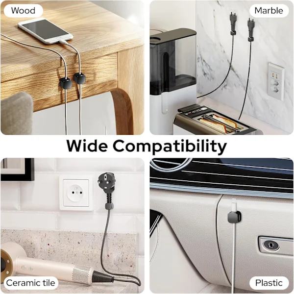 Cable Clips, 8 Pcs Magnetic Cable Organizer with Adhesive, Cable Management Clips, for USB Charging Cable
