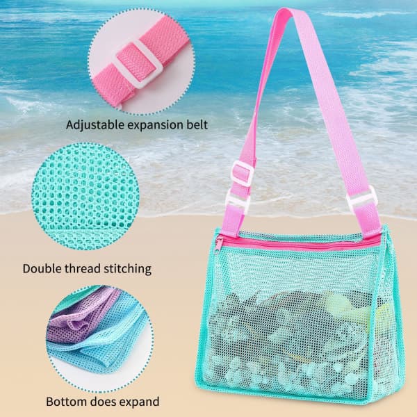 IC 3-pack Strandleksaker Mesh Strandväska Barn Snäckskalssamlarväska Strandleksaksväska