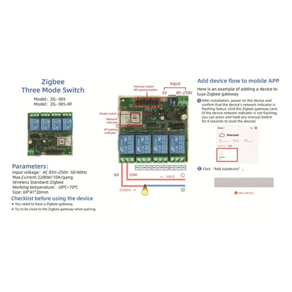 Tuya ZigBee 4-kanals RF433 Smart Switch-modul, Smart Home Automation, DIY-afbryder, trådløst relæ, stemmestyring