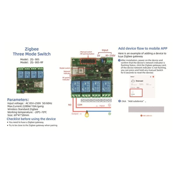 Tuya ZigBee 4-kanals RF433 Smart Switch-modul, Smart Home Automation, DIY-strömbrytare, trådlöst relä, röststyrning