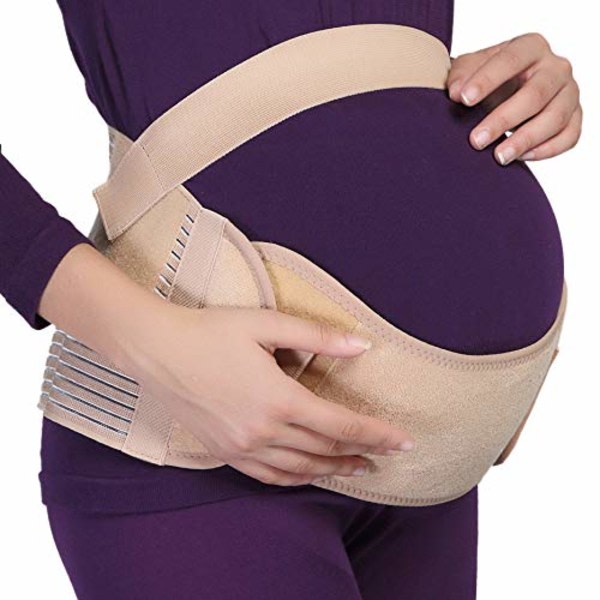 Graviditetsstøttebælte/seler til gravide - ryg, mave, mavebånd (beige, M)