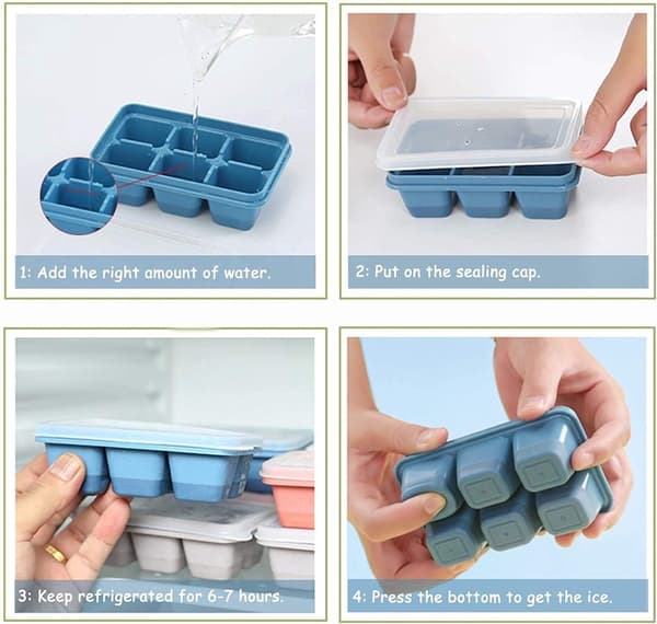 3-pack miniisbitsformar med lock - Silikon, 18 fack - för whisky, cocktails - Röd, grå, blå