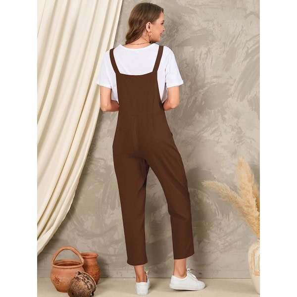 IC Kvinners Løse Overall Jumpsuit Casual Bukser $ XL Bomull og 01-Brun L
