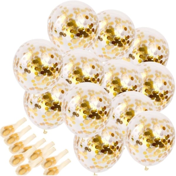 IC Guldkonfettiballonger 20 bitar, 12 tums festballonger med konfettiprickar af gyllene papper for festdekorationer (guld)