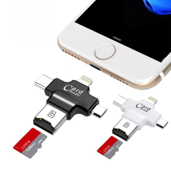 IC 4-i-1-kortlæser Type-c/Lightning/Micro USB/ USB 2.0 alt i 1 sort