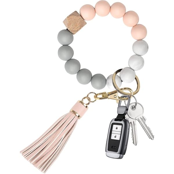 Nøgleringe til kvinder Silikonperle Bilring Nøglering Armbånd Armbånd (rosa)