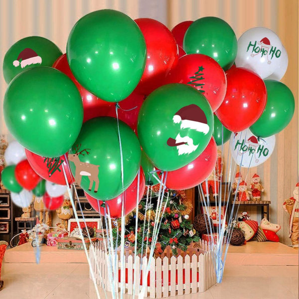 100 stycken jullatexballonger, 12 tum vit grön röd