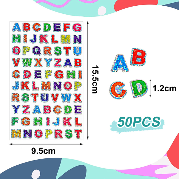 IG 50 ark klistermärken, färgade alfanumeriska klistermärken dagis