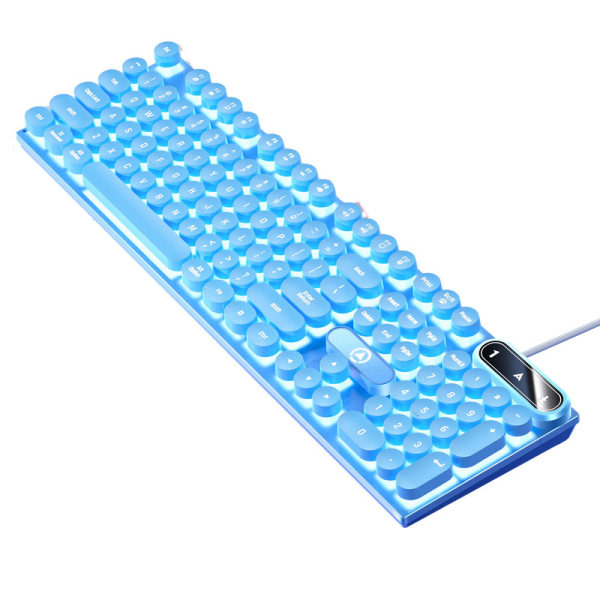 Mekanisk spelbart tangentbord med vit bakgrunnsbelysning Blå