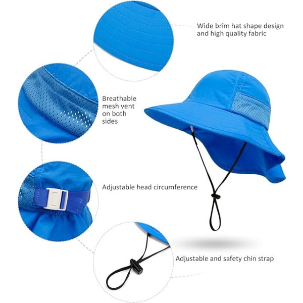 IC Baby Sommersolhatt for småbarn Justerbar UPF 50+ Bred brem Halsklaff Strandhatt Gutter Jenter 1-8 år Barn