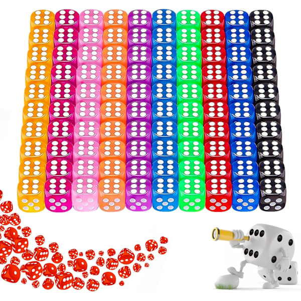 100 stycken tärningar färgglada set, 6 sidor kub set, färger tärningar set, spela kub färgglada, 13mm tärningar, tärningsspel, brädspel, flerfärgade tärningar set. bra