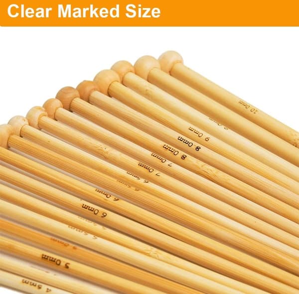 36 Pieces - 18 Different Sizes - 25 cm - 2 to 10 mm Thickness - Knitting Needles - Bamboo - Ergonomic Needle - A Must-Have