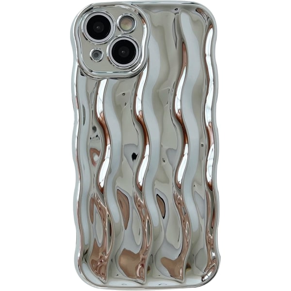 IC Caseative Water Ripple Pattern Curly Wave Ram Mjuk kompatibel med iPhone- case (Silver, iPhone 14)