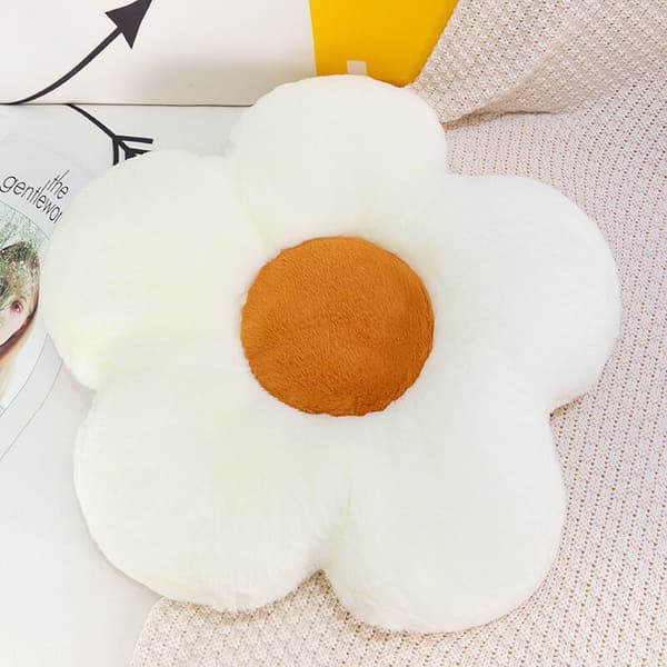 Blomkudde 50cm Vit Plysch Golvkudde för Vardagsrum Sovrum Kontorsdekoration