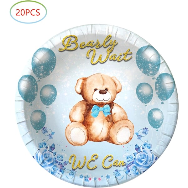 IC We Can Bearly Wait Baby Shower Dekorasjoner, Teddy Bear Baby Shower Party Supplies, 20 tallrikar og 20 servietter, Baby Shower