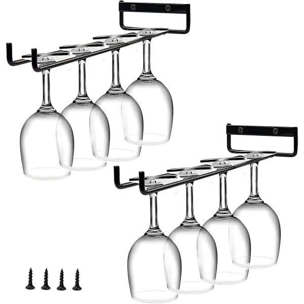 Stang veggmontert jern enkelrad vinglassholder 2 deler (svart)