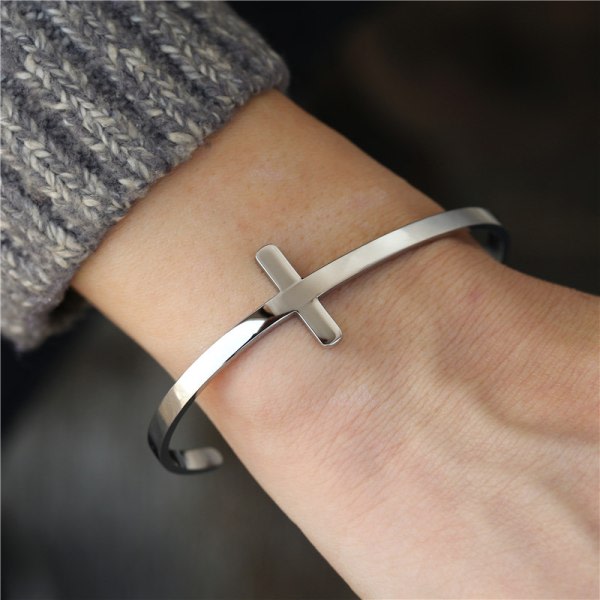 IC Cross Cuff Armband, Ruostumaton teräs avoin