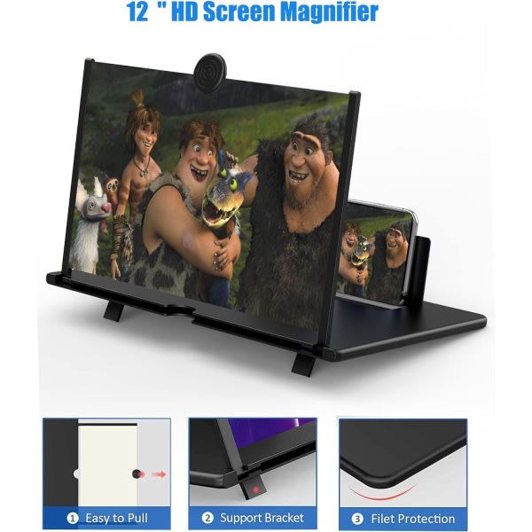 IC 12" Skärmförstoringsglas matkapuhelimeen - 3D HD-tallennusprojektori Skärmförstoringsexpanderare for filmer, videor ja spel
