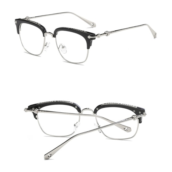 IC Platt spegel modus glasögon bågar män och kvinnor tidvatten retro metall halvram närsynthet glassögon (svart och sølv båge)
