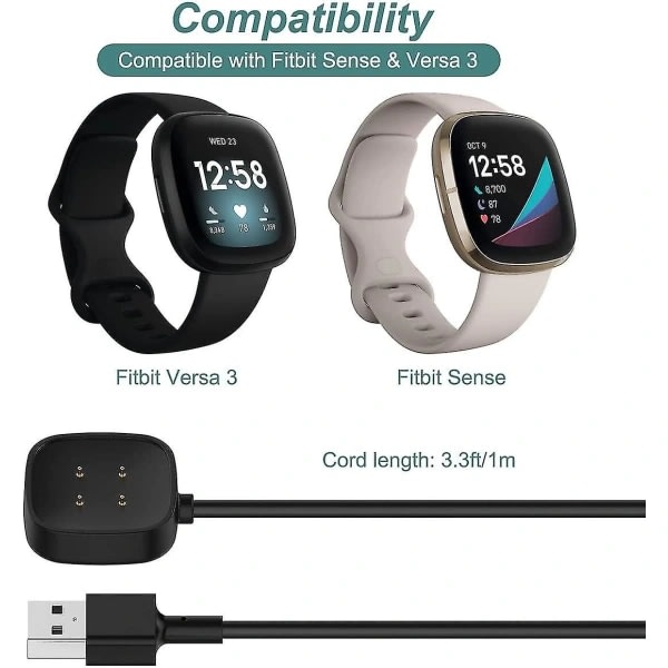 IC-lading for Fitbit Sense og Versa 3, ladekabel Magnetisk dockholder for Fitbit Versa 3 / Sense Smart Watch