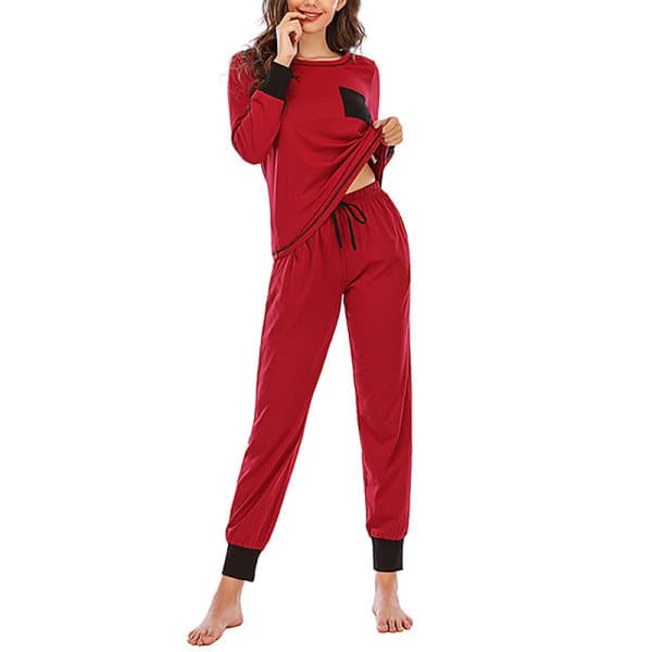 Set Pyjamas langærmet topp og bukser Vinrød, XL