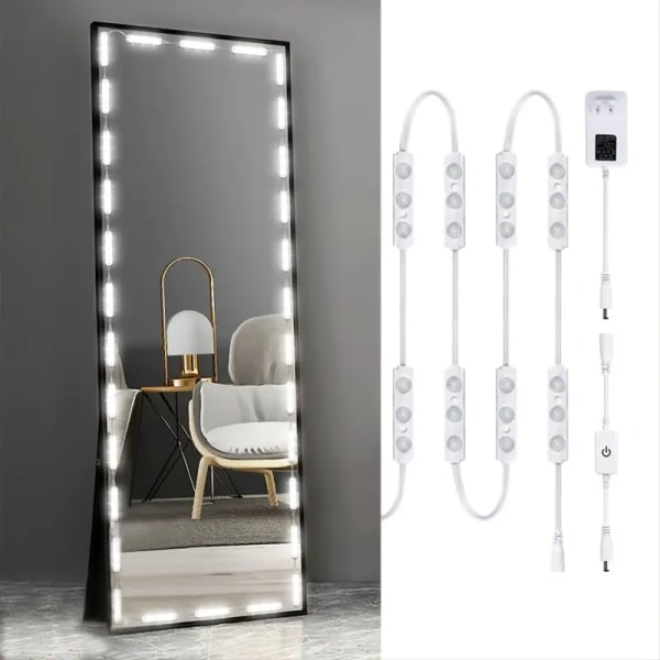 Hollywood Glam LED smyckelampor, 10 fot dimbara sminkspegellampor, helkroppsspegel och badrumsspegelbelysning, insticksgolv