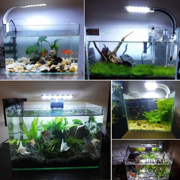 10W LED Akvarielys, Slank Clip-On Akvarielampe med 24 Hvide LED'er, Passer til Kantløse og de fleste Akvarier, Sort