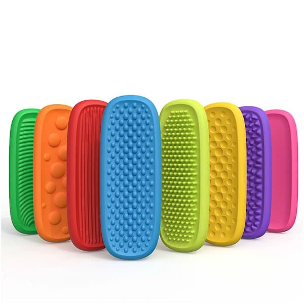Fidgetleke 8-pakning i silikon – fargerike taktile overflater