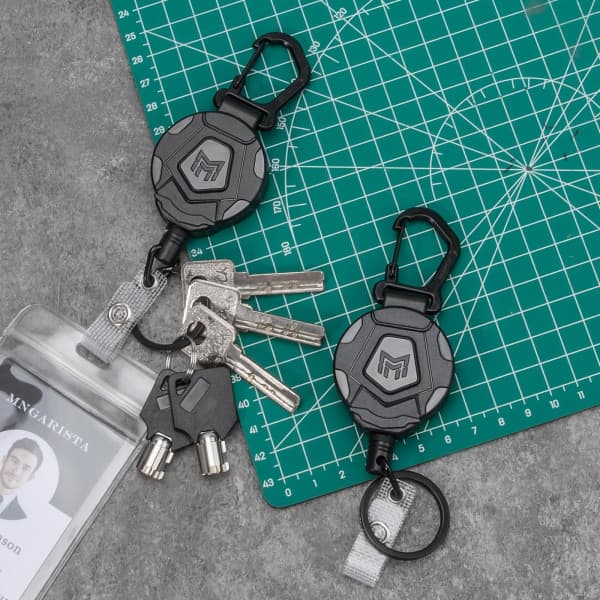 Indtrækkelig nøglering Heavy Duty Karabinhage 2-pak IC