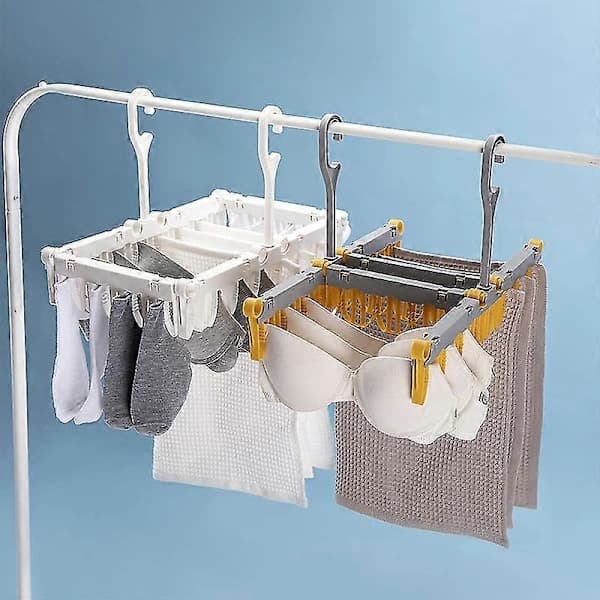 2 Pcs Foldable Plastic Clothes Hangers for Household, Space-Saving Drying Rack for Socks (White) - q36/YY[D]