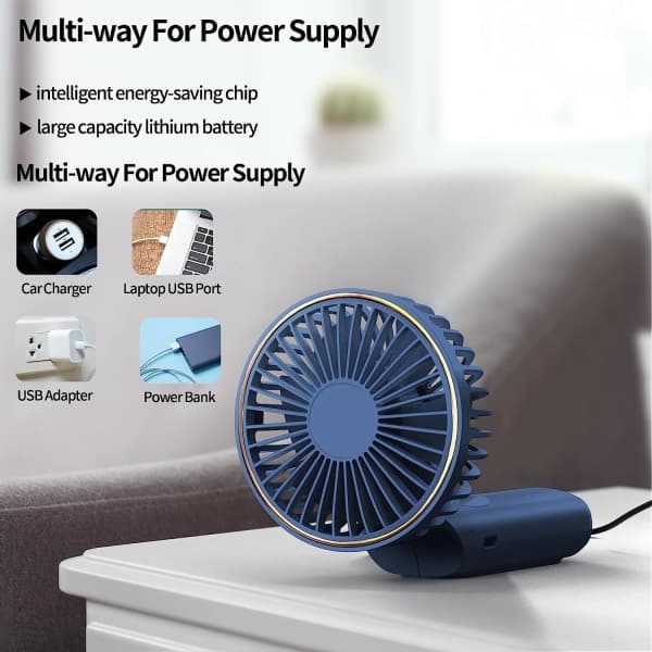 CNE bærbar håndholdt ventilator, 4000mAh skrivebordsventilator, blå