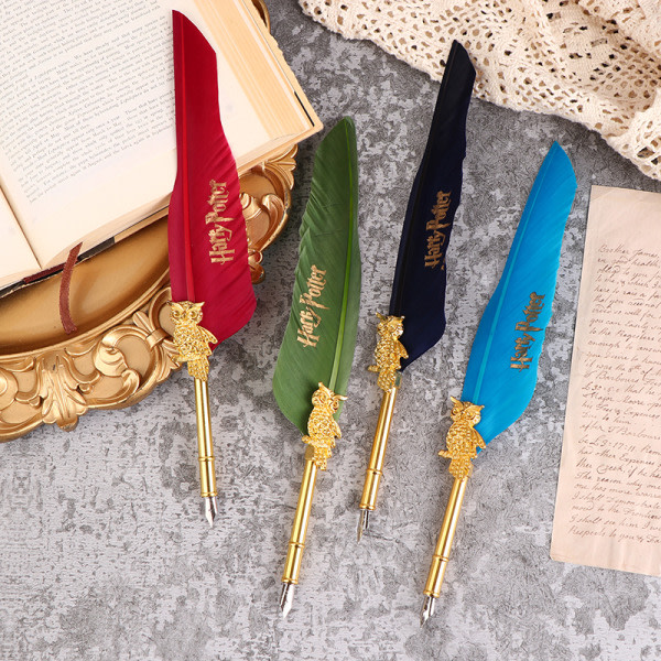 1Set Harry Potter fjäder dopp penna skrivbläck set som present vinröd