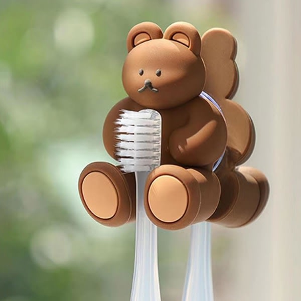 IC Cartoon Bear Silikon Tandborsthållare Väggmonterad Sugkopp Organizer Krok Badrumshållare Tillbehör